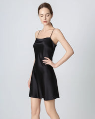 Robe Mini Cami en Soie Noire
