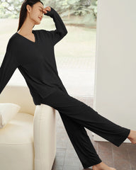 Ensemble de pyjama en maille mélangée de soie à manches longues