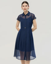 Robe chemise en mousseline de soie avec ceinture, coupe trapèze