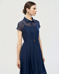 Robe chemise en mousseline de soie avec ceinture, coupe trapèze