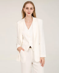 Blazer en Soie à Col Piqué 40 Momme White