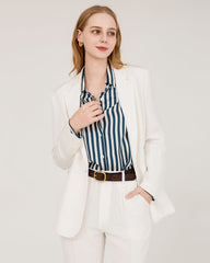 Blazer en Soie à Col Piqué 40 Momme White
