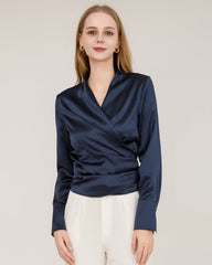 Blouse en Soie Élégante et Ajustée Pour Femmes Navy