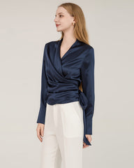 Blouse en Soie Élégante et Ajustée Pour Femmes Navy