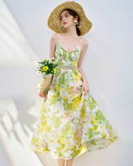 Robe midi sans manches en soie à motif floral