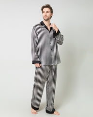 Ensemble de Pyjama en Soie pour Homme à Rayures Noires et Blanches