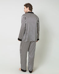Ensemble de Pyjama en Soie pour Homme à Rayures Noires et Blanches