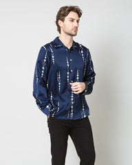 Chemise en Soie pour Homme à Imprimé Bleu Marine