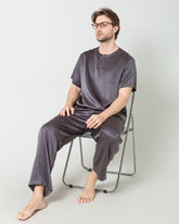 Ensemble de Pyjama en Soie pour Hommes à Manches Courtes et Pantalon