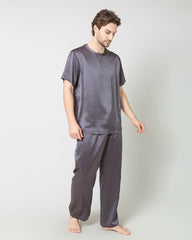 Ensemble de Pyjama en Soie pour Hommes à Manches Courtes et Pantalon