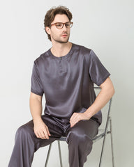 Ensemble de Pyjama en Soie pour Hommes à Manches Courtes et Pantalon