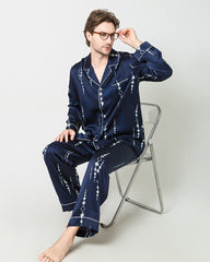 Ensemble de Pyjama en Soie Imprimé Marine pour Homme