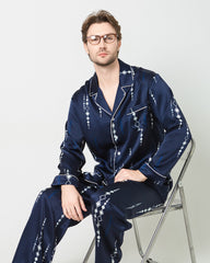 Ensemble de Pyjama en Soie Imprimé Marine pour Homme