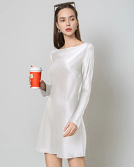 Robe Mini en Soie à Manches Longues et Dos Nu pour Femme