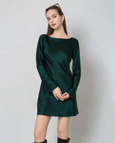 Robe Mini en Soie à Manches Longues et Dos Nu pour Femme