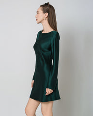Robe Mini en Soie à Manches Longues et Dos Nu pour Femme