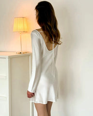 Robe Mini en Soie à Manches Longues et Dos Nu pour Femme