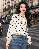 Blouse en Soie à Pois et Nœud