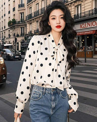 Blouse en Soie à Pois et Nœud