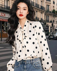 Blouse en Soie à Pois et Nœud