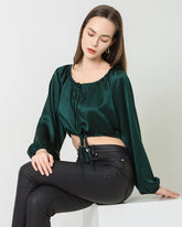 Blouse en Soie à Manches Lanternes et Coupe Courte