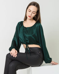 Blouse en Soie à Manches Lanternes et Coupe Courte