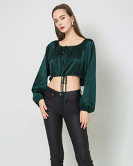 Blouse en Soie à Manches Lanternes et Coupe Courte