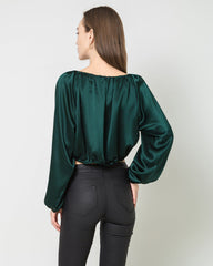Blouse en Soie à Manches Lanternes et Coupe Courte