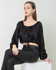 Blouse en Soie à Manches Lanternes et Coupe Courte