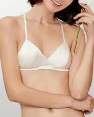 Ensemble brassière triangle en soie et string en V