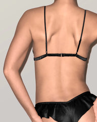 Ensemble triangle en soie & string à volants