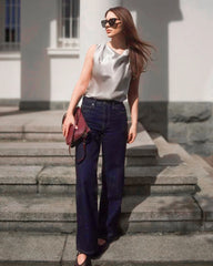 Blouse en Soie Sans Manches à Col Bénitier pour Femme