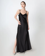 Robe Maxi en Soie à Décolleté en V et Fente