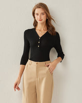 Pull Noir en Cachemire à Col V