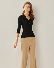 Pull Noir en Cachemire à Col V