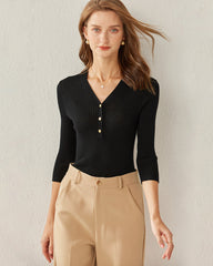 Pull Noir en Cachemire à Col V