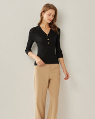 Pull Noir en Cachemire à Col V