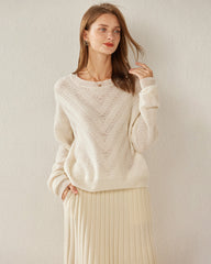 Pull en Cachemire à Col Rond et Motif Chevron Relaxant pour Femme
