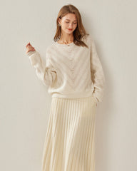 Pull en Cachemire à Col Rond et Motif Chevron Relaxant pour Femme