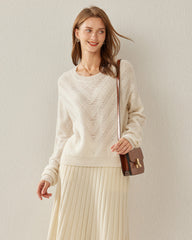Pull en Cachemire à Col Rond et Motif Chevron Relaxant pour Femme