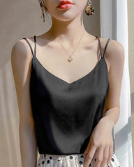 Débardeur en Soie à Bretelles Spaghetti Croisées au Dos