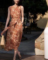 Robe en soie à imprimé cachemire terracotta