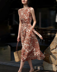 Robe en soie à imprimé cachemire terracotta