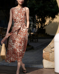 Robe en soie à imprimé cachemire terracotta