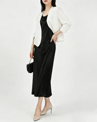 Blazer cropped sans col en triacétate avec doublure en soie
