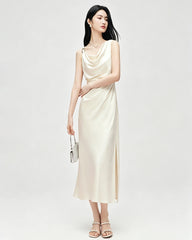 Robe en triacétate col bénitier à taille froncée