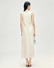 Robe en triacétate col bénitier à taille froncée