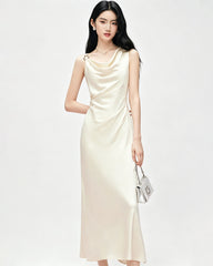 Robe en triacétate col bénitier à taille froncée
