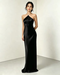 Robe maxi dos nu en triacétate avec doublure en soie
