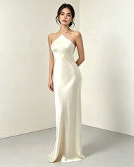 Robe maxi dos nu en triacétate avec doublure en soie
